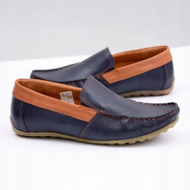 Neex | Mocasines sin cordones Pardon de cuero azul marino para hombre 5