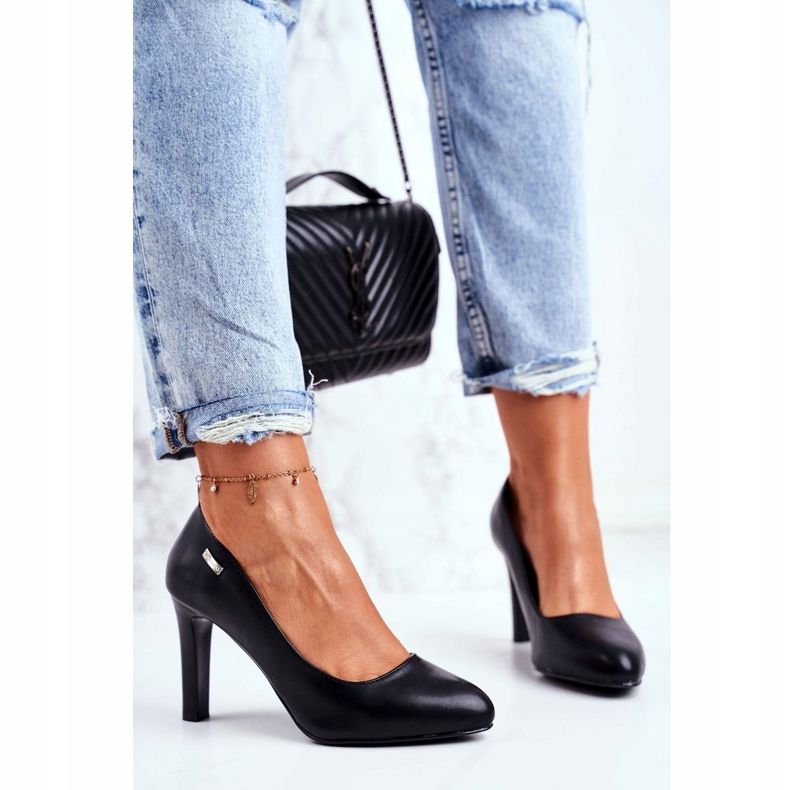 Zapatos de salón negros para mujer Sergio Leone mate en un poste de Campbell 1