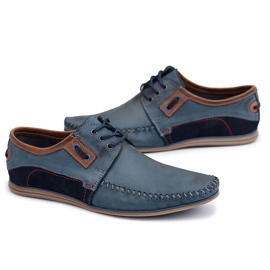 KOMODO Mocasines de hombre en piel polaca con cordones azul marino Teodoro 7