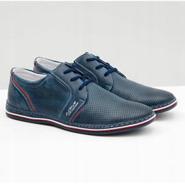 Joker Zapatos de cuero calados azul marino con cordones para hombre Markos 1