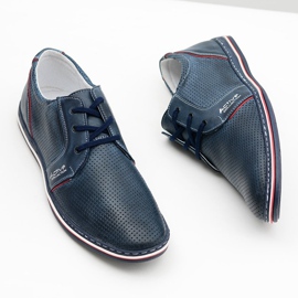 Joker Zapatos de cuero calados azul marino con cordones para hombre Markos 6