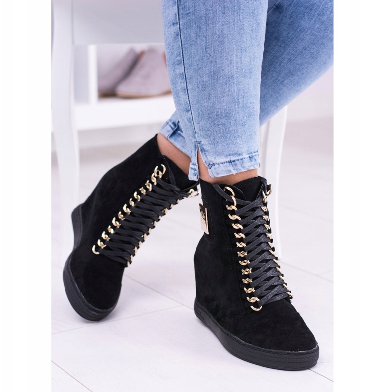 Zapatillas De Mujer Lu Boo Con Cadenas Ante Negro Monica 1