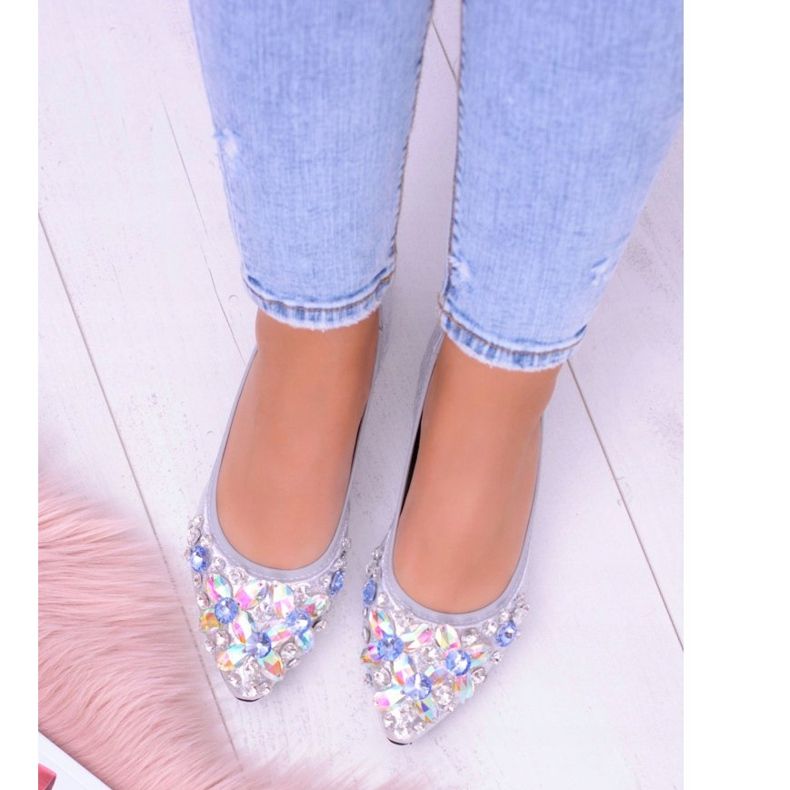 Bailarinas plateadas de Lu Boo incluso con piedras elásticas gris 2 Bailarinas plateadas de Lu Boo incluso con piedras elásticas gris 2