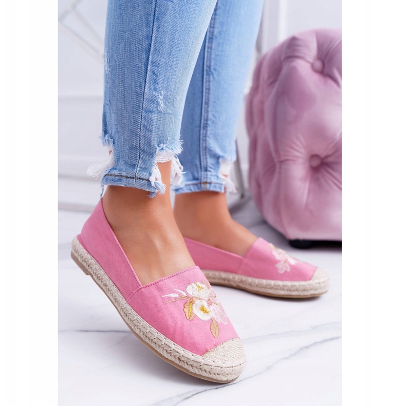 Alpargatas De Mujer De Tela Rosa Sin Cordones Flores Salvajes 2