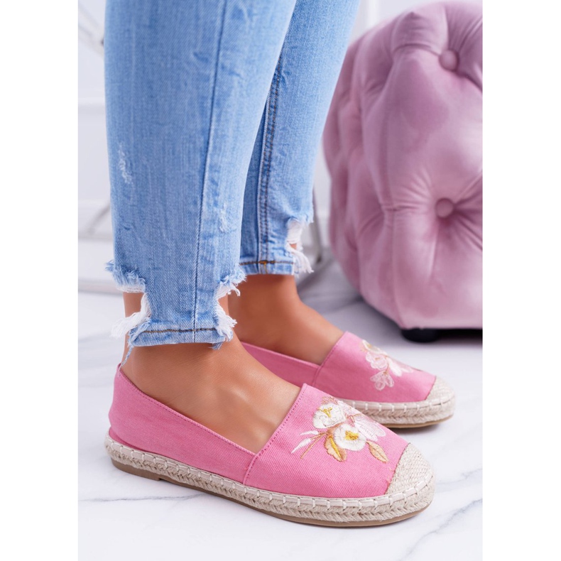 Alpargatas De Mujer De Tela Rosa Sin Cordones Flores Salvajes 1