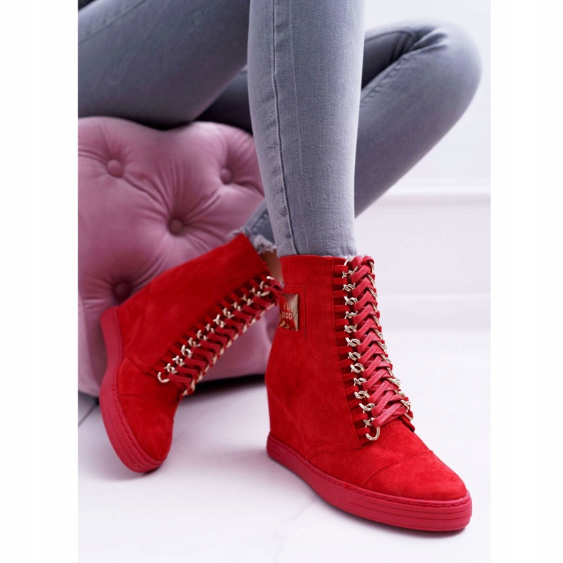 Zapatillas de Mujer Lu Boo con Cadenas Ante Rojo Monica 1