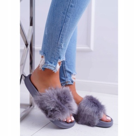 Pantuflas De Mujer Con Piel Piel Gris Oscuro 3