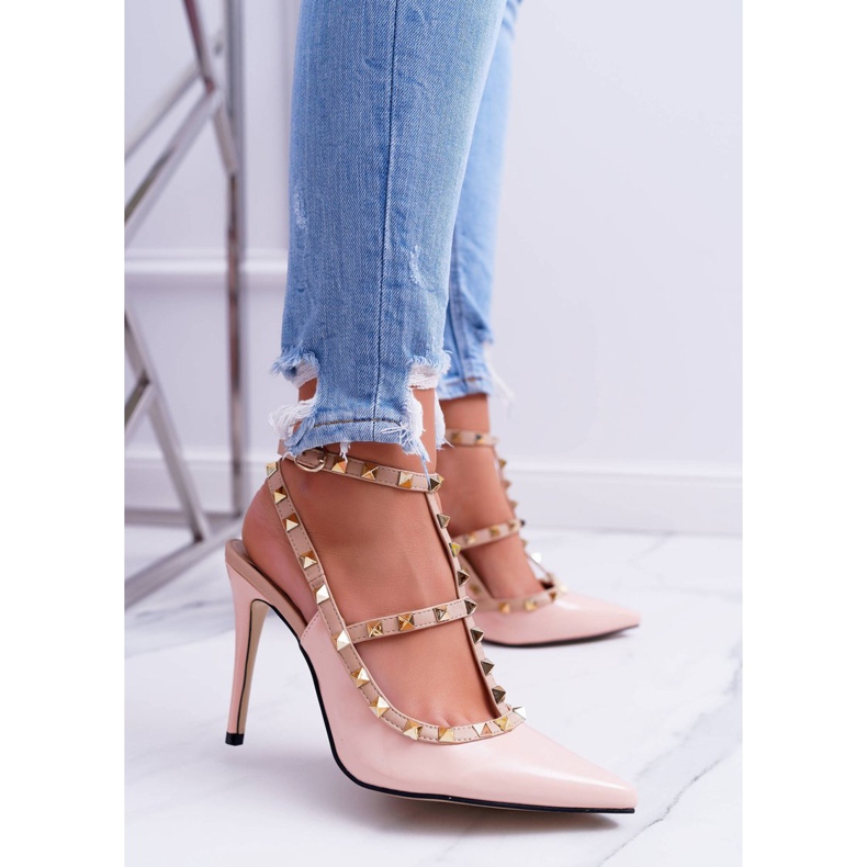 Tacones altos Vices para mujer, lacado en polvo con tachuelas Valenti Jets rosado 1