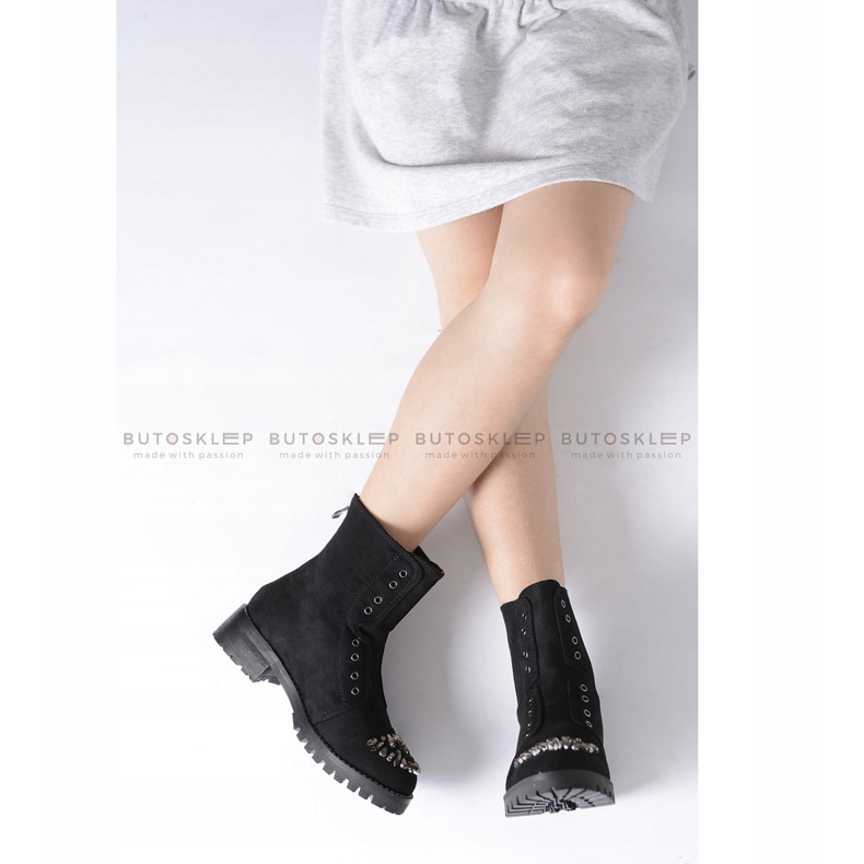 Botines negros para niños Lu Boo con ante de circonita cúbica LittleCarrie 2