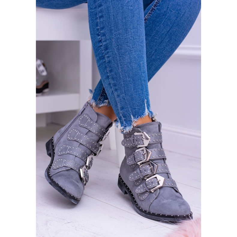 Lu Boo Botas gris oscuro Virginia Rock Star Rivets Buckles Suede 1 Lu Boo Botas gris oscuro Virginia Rock Star Rivets Buckles Suede 1