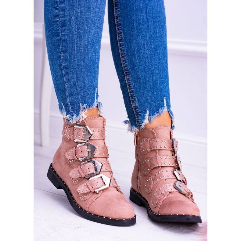 Lu Boo Pink Boots Virginia Rock Star Remaches Hebillas Ante rosa 2