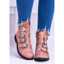 Lu Boo Pink Boots Virginia Rock Star Remaches Hebillas Ante rosado 4