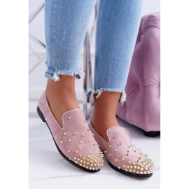 Bailarinas para mujer Lu Boo Pink Suede Lords con tachuelas Odessa rosado 1