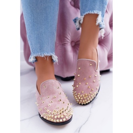 Bailarinas para mujer Lu Boo Pink Suede Lords con tachuelas Odessa rosado 2