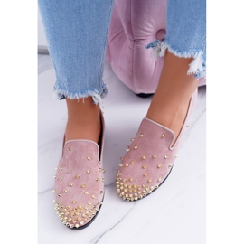 Bailarinas para mujer Lu Boo Pink Suede Lords con tachuelas Odessa rosado 3