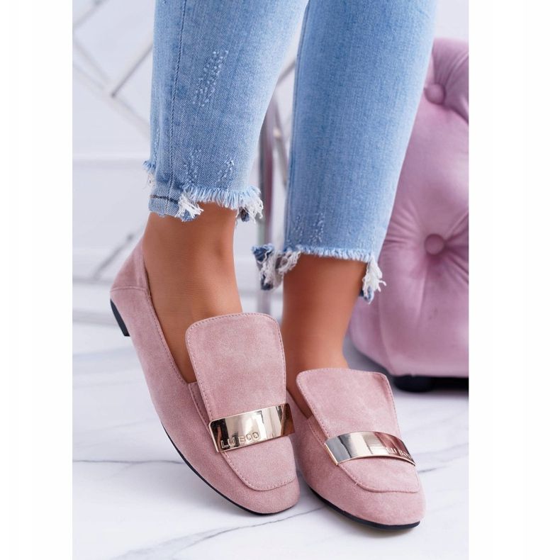 Mocasines de mujer con placa Golden Lordsy Lu Boo Harlem rosado 2