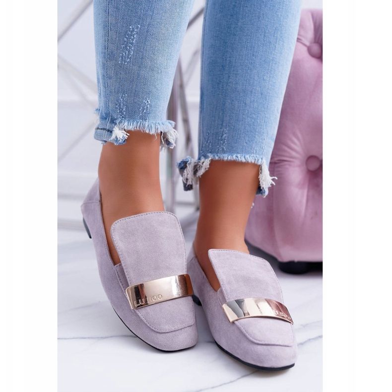 Mocasines de mujer gris con placa Golden Lordsy Lu Boo Harlem 1