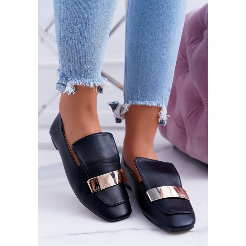 Mocasines de Mujer Lu Boo Black Grain con un plato Harlem negro 1 Mocasines de Mujer Lu Boo Black Grain con un plato Harlem negro 1