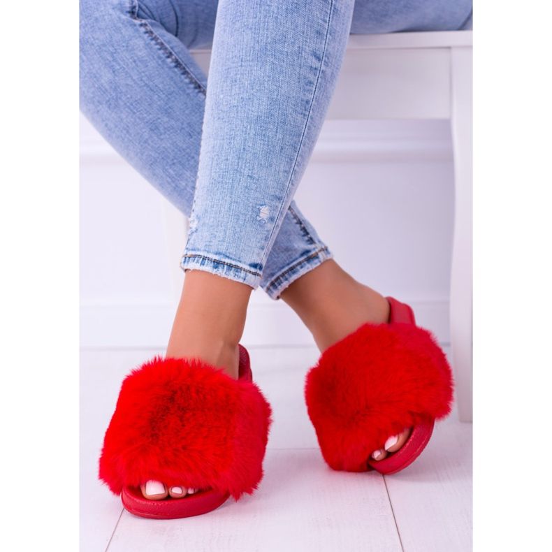 Pantuflas de mujer Lu Boo Red con piel de piel Xxl rojo 1