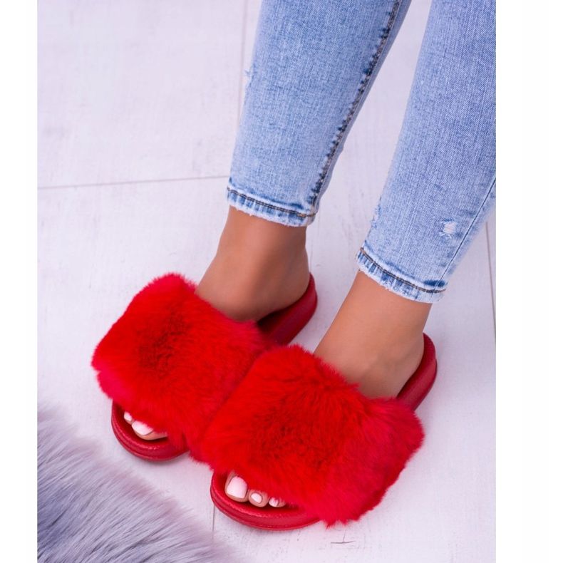 Pantuflas de mujer Lu Boo Red con piel de piel Xxl rojo 2