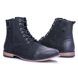 EVE Botas cálidas de cuero para hombre con cremalleras Grendy negro 7