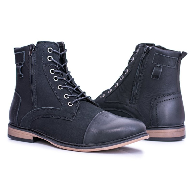 EVE Botas cálidas de cuero para hombre con cremalleras Grendy negro 2