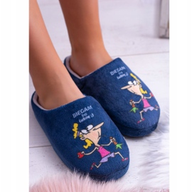 Pantuflas azul marino de felpa para mujer Dreex, corro porque me gusta 2