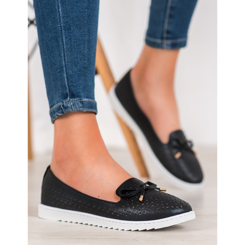 Weide Mocasines calados con purpurina negro 2