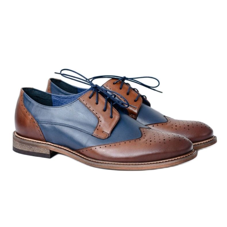 Zapatos elegantes de hombre de cuero azul marino Nikopol Mortes marrón 1