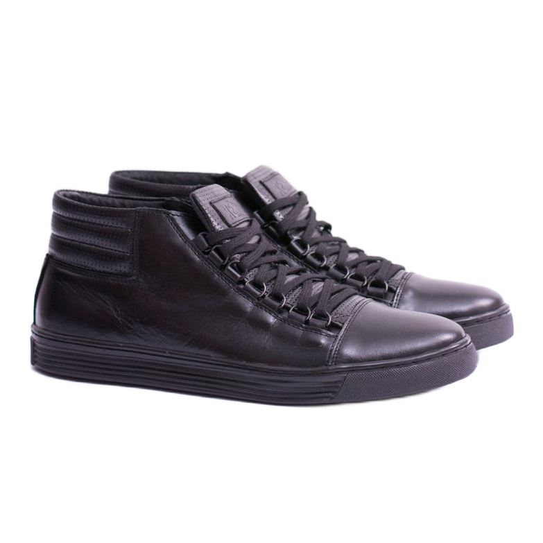 KENT Zapatillas de cuero para hombre Torres negras negro 1
