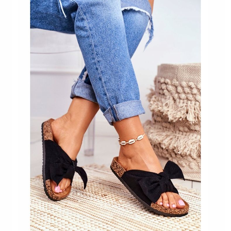 PS1 Pantuflas De Mujer Con Lazos De Corcho Wendy Negro 2