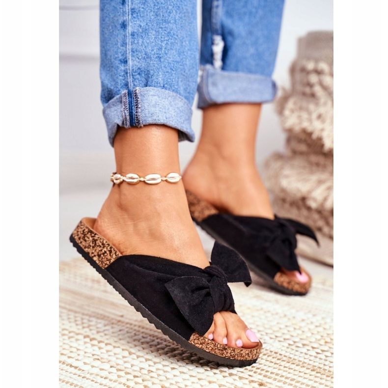 PS1 Pantuflas De Mujer Con Lazos De Corcho Wendy Negro 1