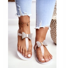 LU BOO Pantuflas de Mujer Blancas Meliski con Lazo Lentejuelas Morello blanco 3