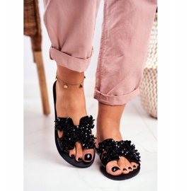 LU BOO Pantuflas de Mujer con Zirconia Cúbica Golondrina negro 2