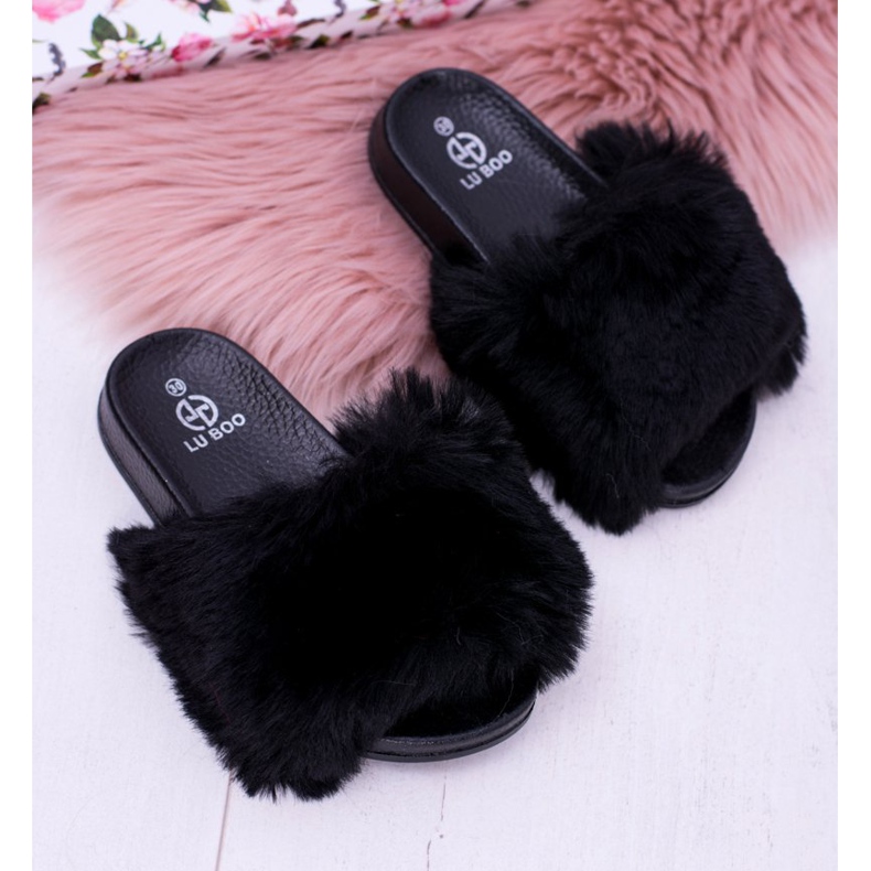Pantuflas negras para niños Lu Boo con piel Xxl Poly negro 1