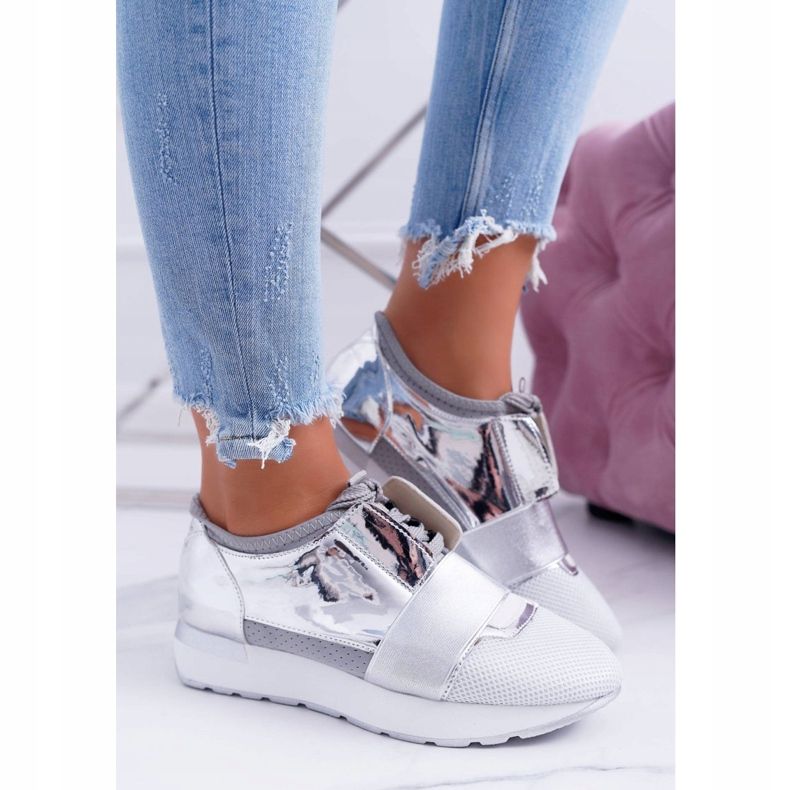 Zapatos deportivos plateados Lu Boo para mujer Madoni gris 2