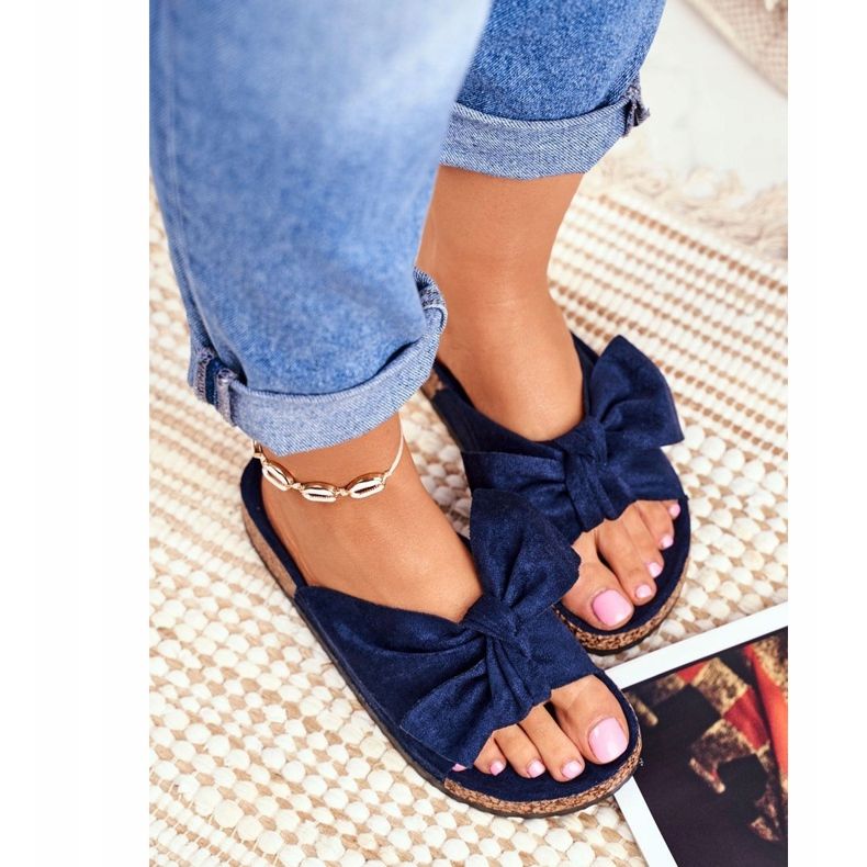 PS1 Pantuflas De Mujer Azul Marino Con Lazo Wendy Cork 1
