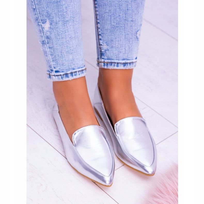 Mocasines de mujer plateados con efecto espejo Lu Boo Mireldo gris 2