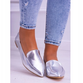 Mocasines de mujer plateados con efecto espejo Lu Boo Mireldo gris 4