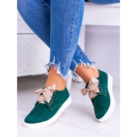 Butmil Zapatillas de mujer de cuero verde con lazo 1