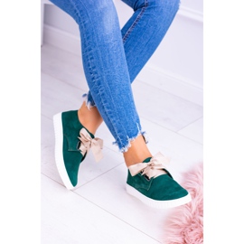 Butmil Zapatillas de mujer de cuero verde con lazo 3