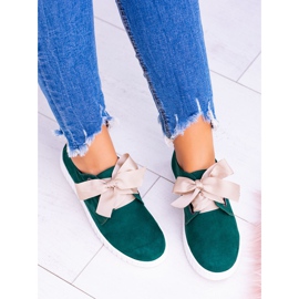 Butmil Zapatillas de mujer de cuero verde con lazo 2