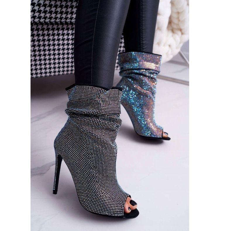 Botas de mujer con tacón alto Lu Boo Diamantes de imitación Bandes negros 2