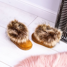 FRROCK Botas de nieve para niños con piel de zorro camello pequeño marrón 1