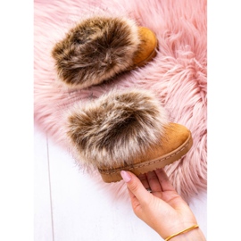 FRROCK Botas de nieve para niños con piel de zorro camello pequeño marrón 4