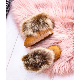 FRROCK Botas de nieve para niños con piel de zorro camello pequeño marrón 5