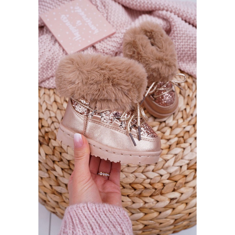 FRROCK Botas de nieve cálidas para niños con piel de zorro de cristal champán rosa amarillo 1