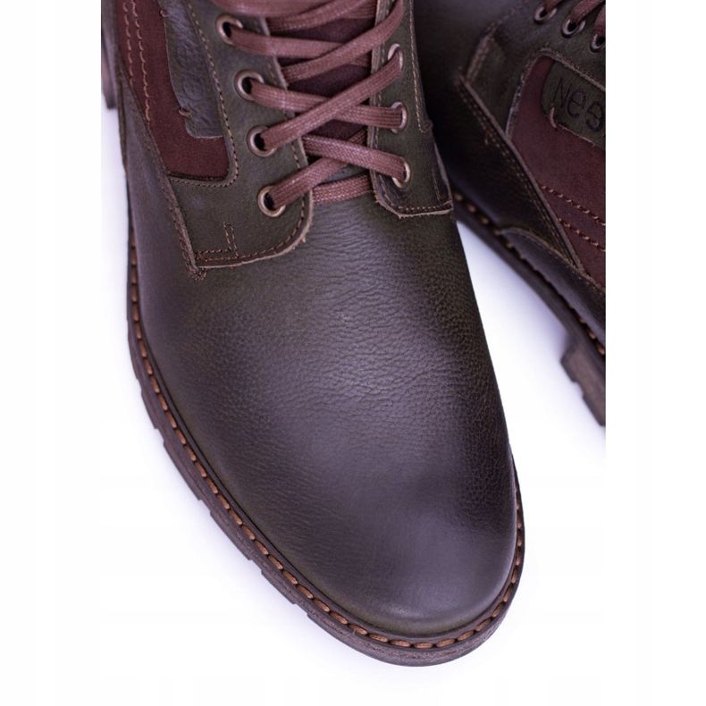 Botas de abrigo para hombre Neex Olive Leather Grigor marrón verde 1