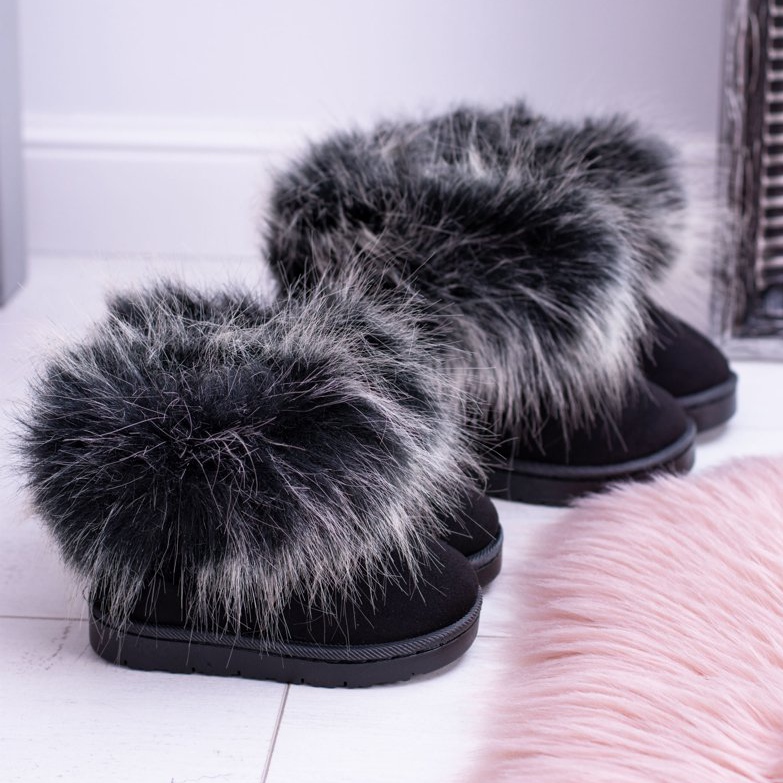 FRROCK Botas de nieve para niños con piel de zorro pequeño negro 1