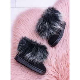 FRROCK Botas de nieve para niños con piel de zorro pequeño negro 3